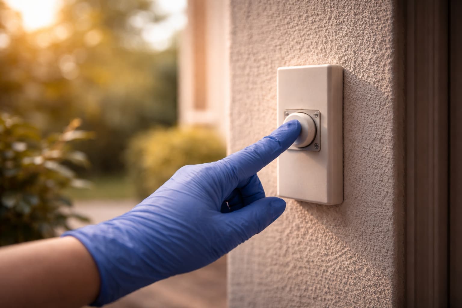 Ambulanter oder mobiler Pflegedienst klingelt im Morgengrauen bei der Pflegeperson