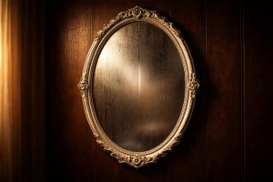 Beschlagener antiker Spiegel mit ornamentalem Rahmen – Symbol für Testierfähigkeit und Demenz