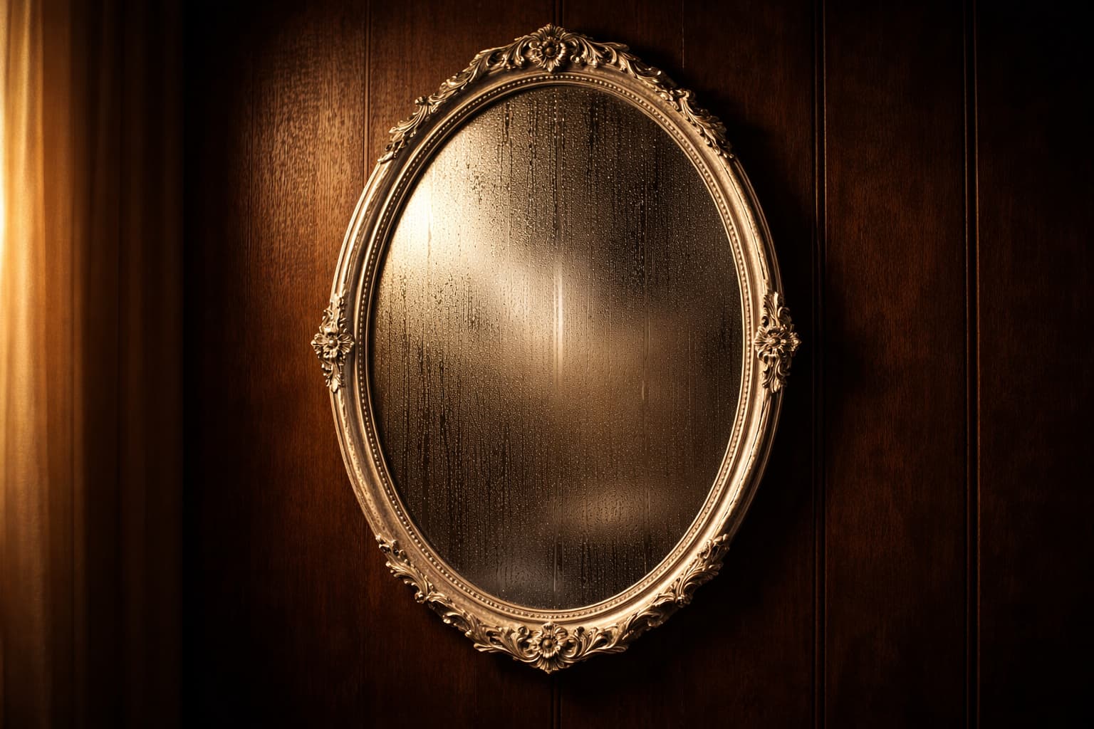 Beschlagener antiker Spiegel mit ornamentalem Rahmen – Symbol für Testierfähigkeit und Demenz